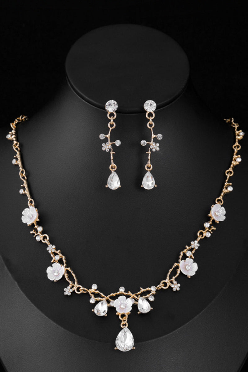 Designer Fashion Charm Bunte Kristall Diamant Perle Edelstahl Silber Ketten Halskette Ohr Stecker Schmuck Set Für Frauen