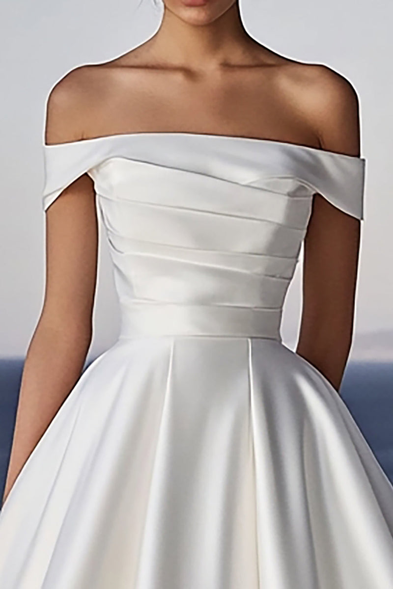 A Line Elfenbein schulterfreies gestuftes Brautkleid aus Tüll