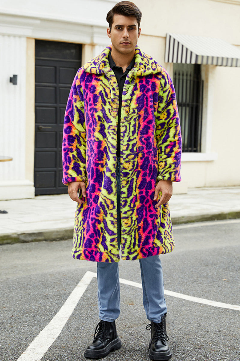 Zapaka Bunt Leopard Langer Wintermantel aus Kunstpelz für Herren