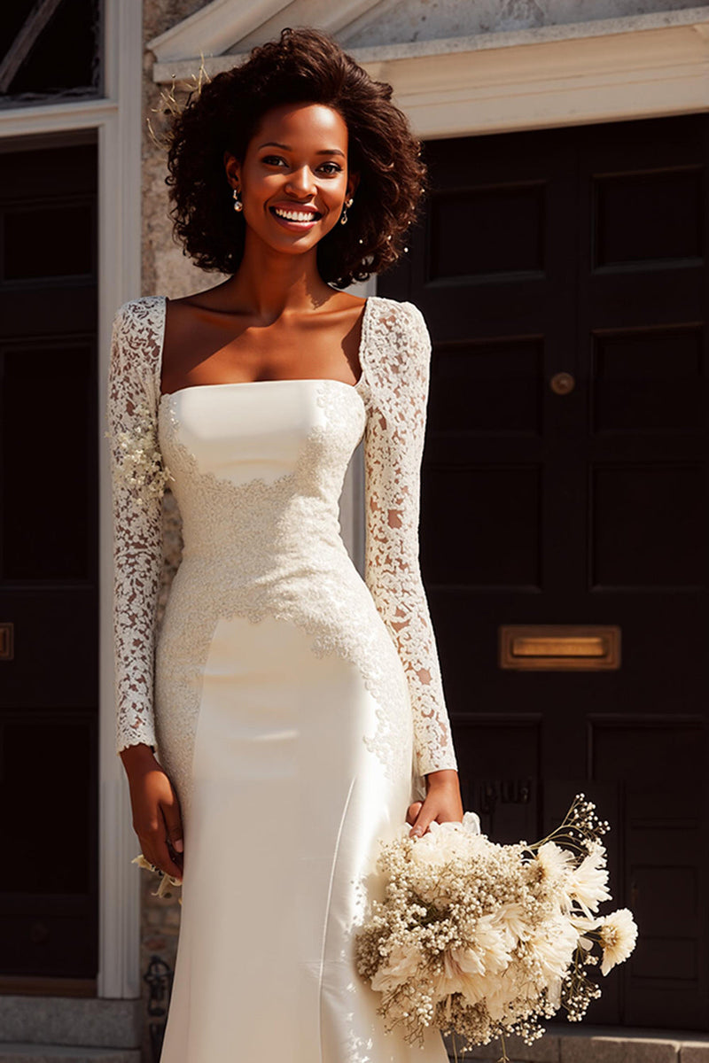 Brautmode 2026 | Schulterfreies Langarm Meerjungfrau Brautkleid Hadice Mit Blumenspitze | Brautkleider Braut Accessoires Günstig Online Kaufen » Hochzeitskleid » Brautkleid Standesamt » Standesamtkleid Kollektion