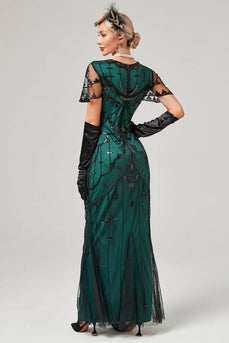 Pailletten Dunkelgrün Langes Kleid aus den 1920er Jahren