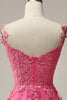 Laden Sie das Bild in den Galerie-Viewer, A-Linie Schulterfreies Pink Langes Ballkleid mit Applikationen