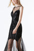 Laden Sie das Bild in den Galerie-Viewer, Schwarz Paillette Lang Tüll 1920er Kleid