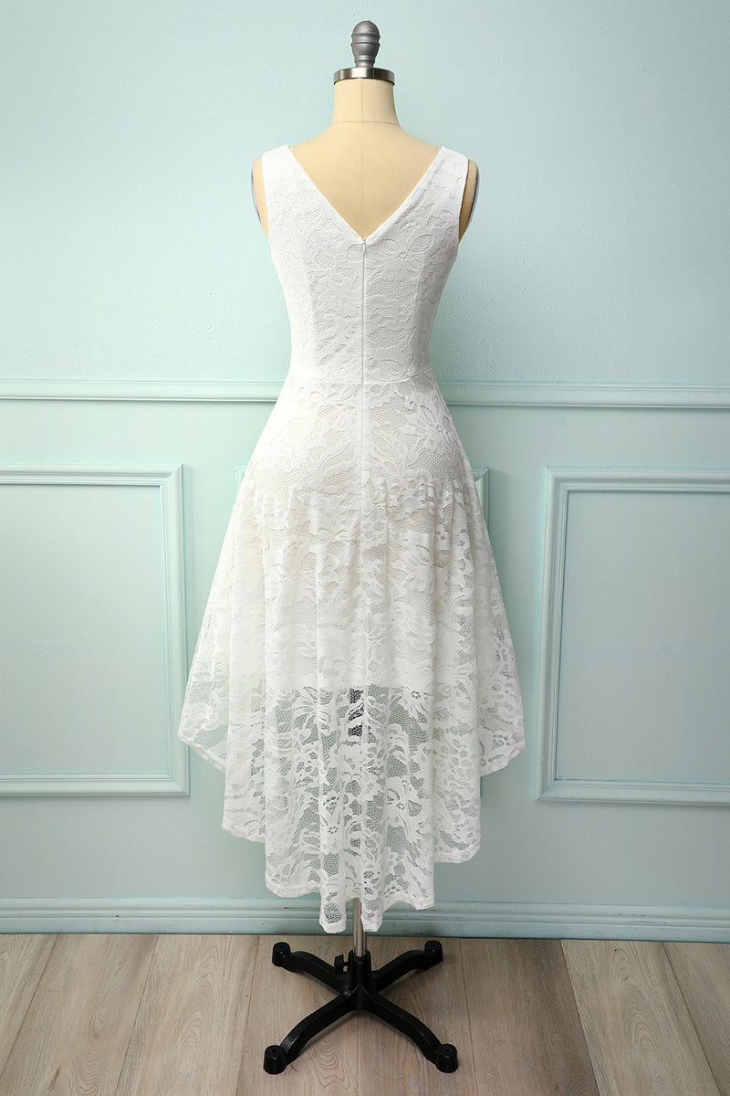 Laden Sie das Bild in den Galerie-Viewer, Spitze Weißes Asymmetrisches Kleid