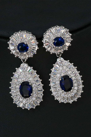 Königsblaue Kristall Halskette Ohrring Schmuck Set