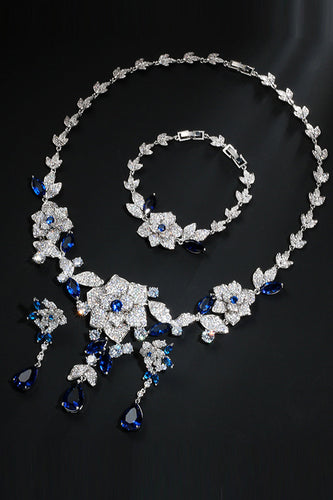 Königsblaue Blume Armband Halskette Schmuck Set