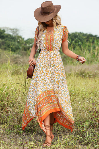 Maxi V-Ausschnitt Sommerkleid mit Blumenprint