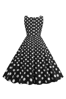 Schwarzes Polka Dots Rockabilly Kleid aus den 1950er Jahren