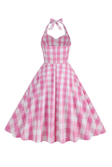 Neckholder Kariertes Vintage-Kleid mit Schleife