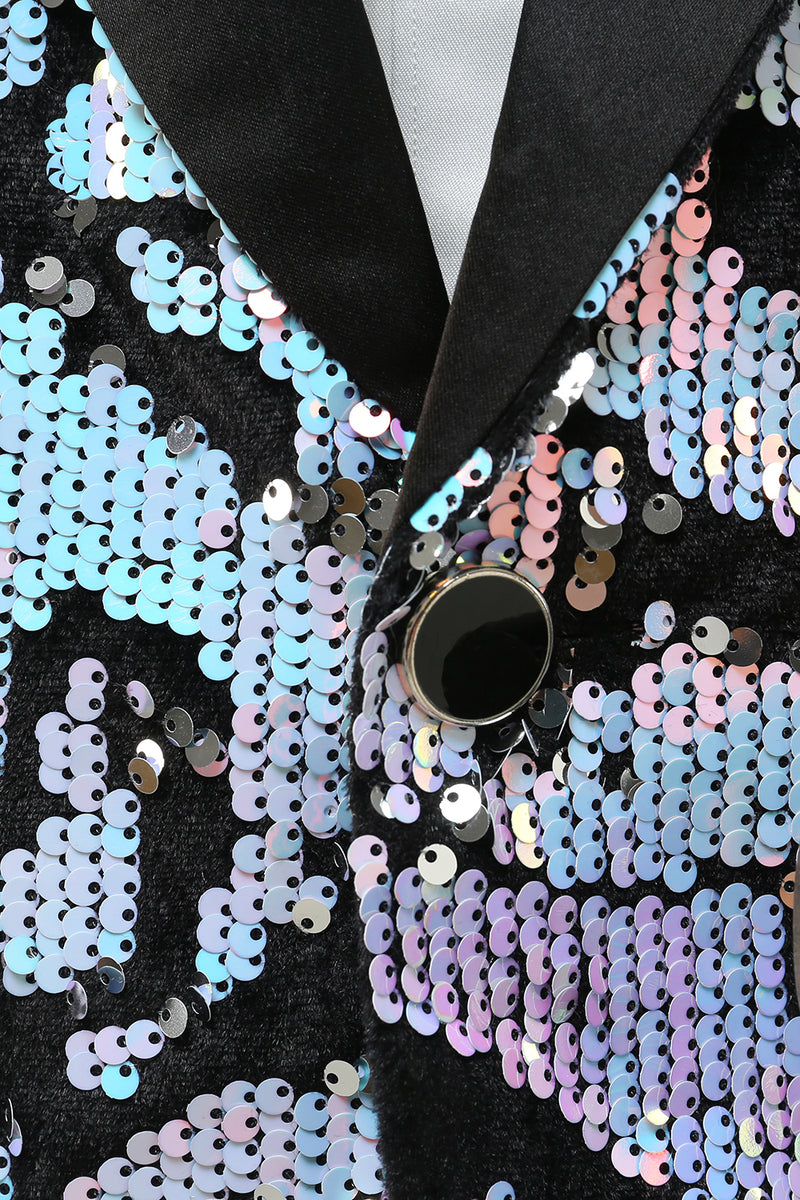 Laden Sie das Bild in den Galerie-Viewer, Lila Pailletten Herren Zweiteiler Anzug Schal Revers Ein-Knopf Smoking