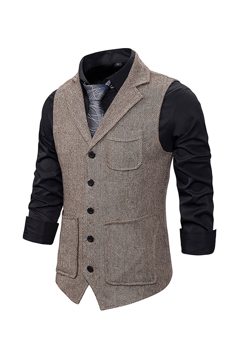 Laden Sie das Bild in den Galerie-Viewer, Brauner Tweed Einreihiges gekerbtes Revers Herren Anzug Weste