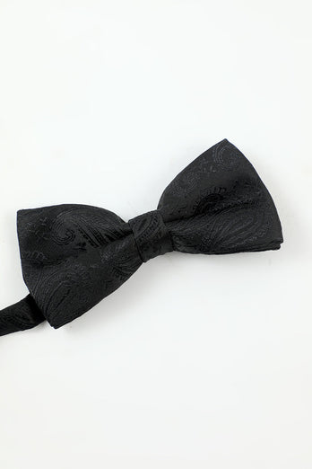 Schwarzer Jacquard Herren 5-teiliges Accessoire-Set Krawatte und Fliege Tasche Quadratische Blume Anstecknadel Krawatte Clip