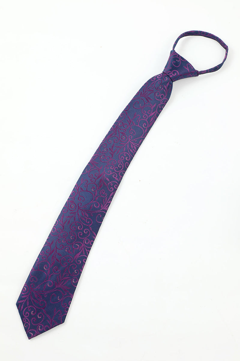 Laden Sie das Bild in den Galerie-Viewer, Lila Jacquard Herren 5-teiliges Accessoire Set Krawatte und Fliege Tasche Quadrat Blume Anstecknadel Krawatte Clip
