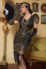 Laden Sie das Bild in den Galerie-Viewer, Schwarz Golden 1920 Retro Paillettenkleid