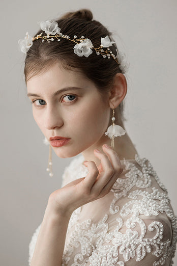 Perlenblume Braut Stirnband Ohrringe