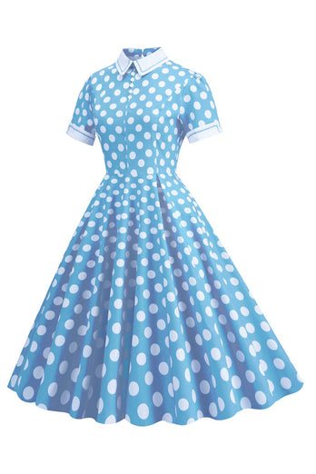 Hepburn Stil Polka Dots Vintage Kleid mit kurzen Ärmeln