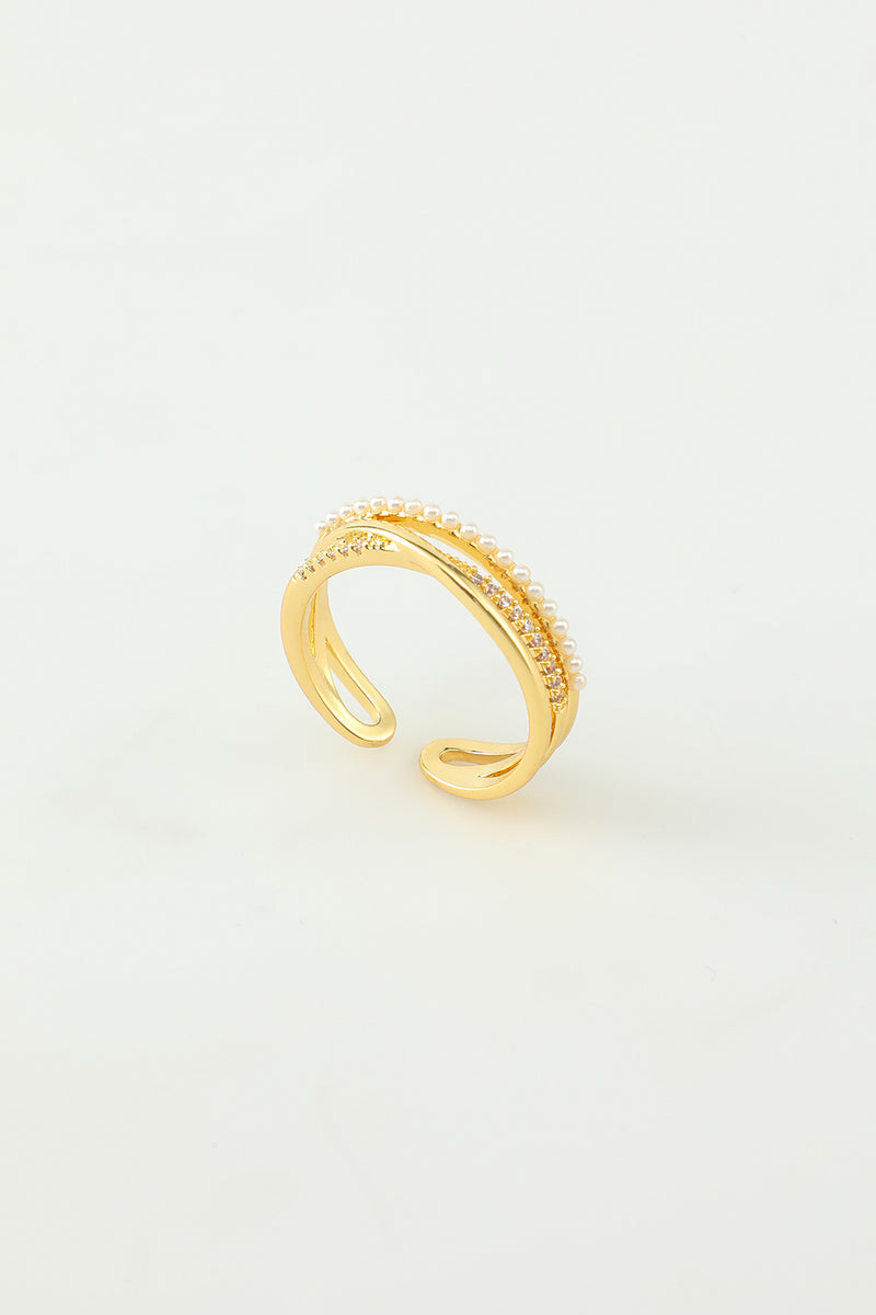 Laden Sie das Bild in den Galerie-Viewer, Goldener Zirkon Ring mit Perle