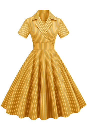 Streifen Vintage 1950er Jahre Kleid mit kurzen Ärmeln
