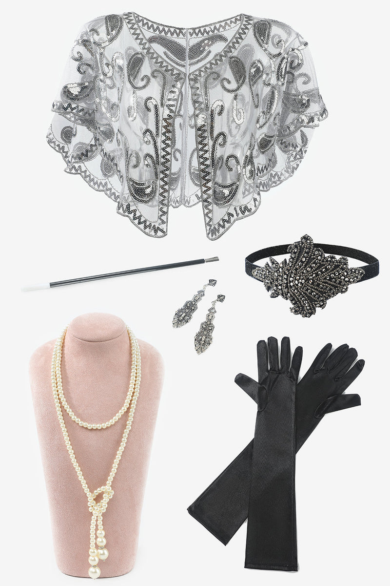 schmuck handschuhe Zapaka Frauen Sieben Stück Halskette Handschuhe 1920er Jahre Party Accessoires Set – ZAPAKA DE