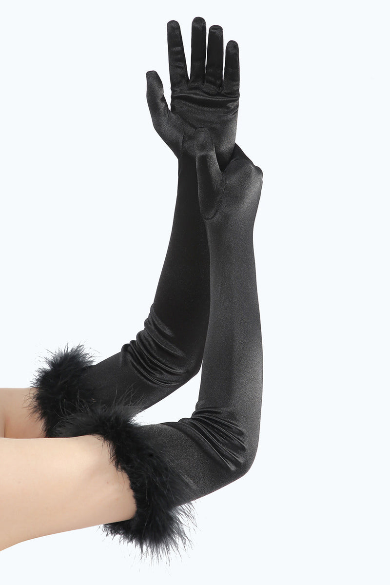 Zapaka Frauen Schwarz Gatsby Partyhandschuhe mit Federn – ZAPAKA DE