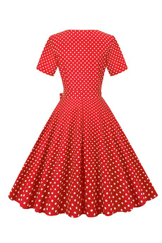 Hepburn Roter Punktdruck Vintage Kleid mit Gürtel