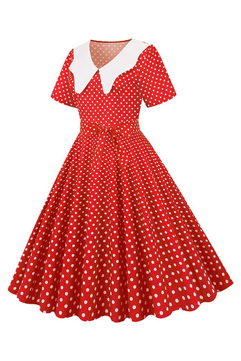 Hepburn Roter Punktdruck Vintage Kleid mit Gürtel