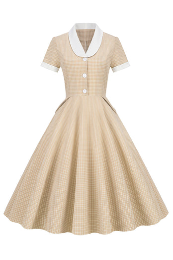 A-Linie V Ausschnitt Blush Vintage Kleid mit Knopf