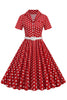Laden Sie das Bild in den Galerie-Viewer, Hepburn Stil V Ausschnitt Blau Polka Dots 1950er Jahre Kleid