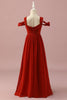 Laden Sie das Bild in den Galerie-Viewer, Rotes Chiffon Kalte Schulter Junior Brautjungfernkleid