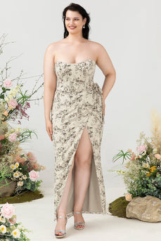Mantel Herzausschnitt Grau Bedrucktes Übergröße Hochzeitskleid mit Gürtel