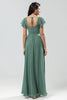 Laden Sie das Bild in den Galerie-Viewer, A-Linie Grünes langes Brautjungfernkleid mit Rüschen