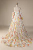 Laden Sie das Bild in den Galerie-Viewer, Elfenbein Blumen Brautkleid mit A-Linie und Ärmeln