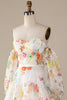 Laden Sie das Bild in den Galerie-Viewer, Elfenbein Blumen Brautkleid mit A-Linie und Ärmeln