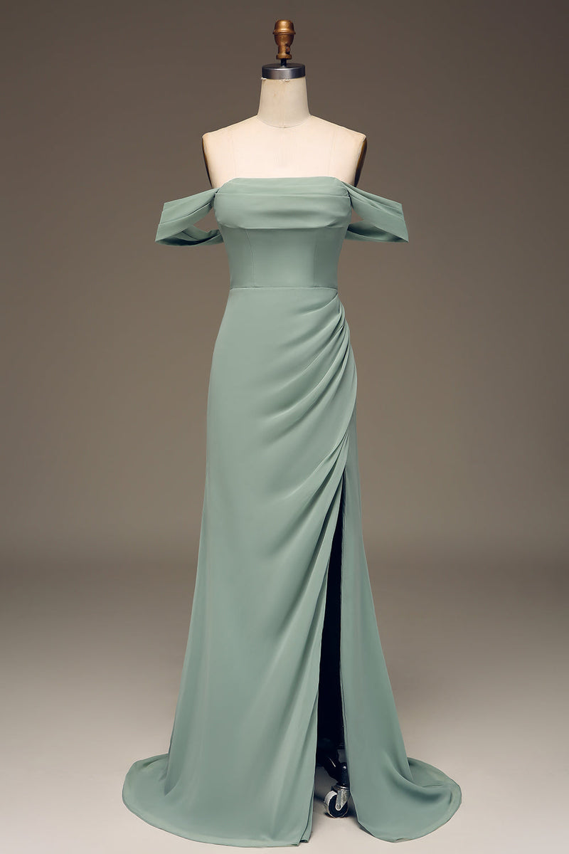 Produktbild von POMUYOO Damen Schulterfreies Brautjungfernkleid Mit Schlitz, Lange
