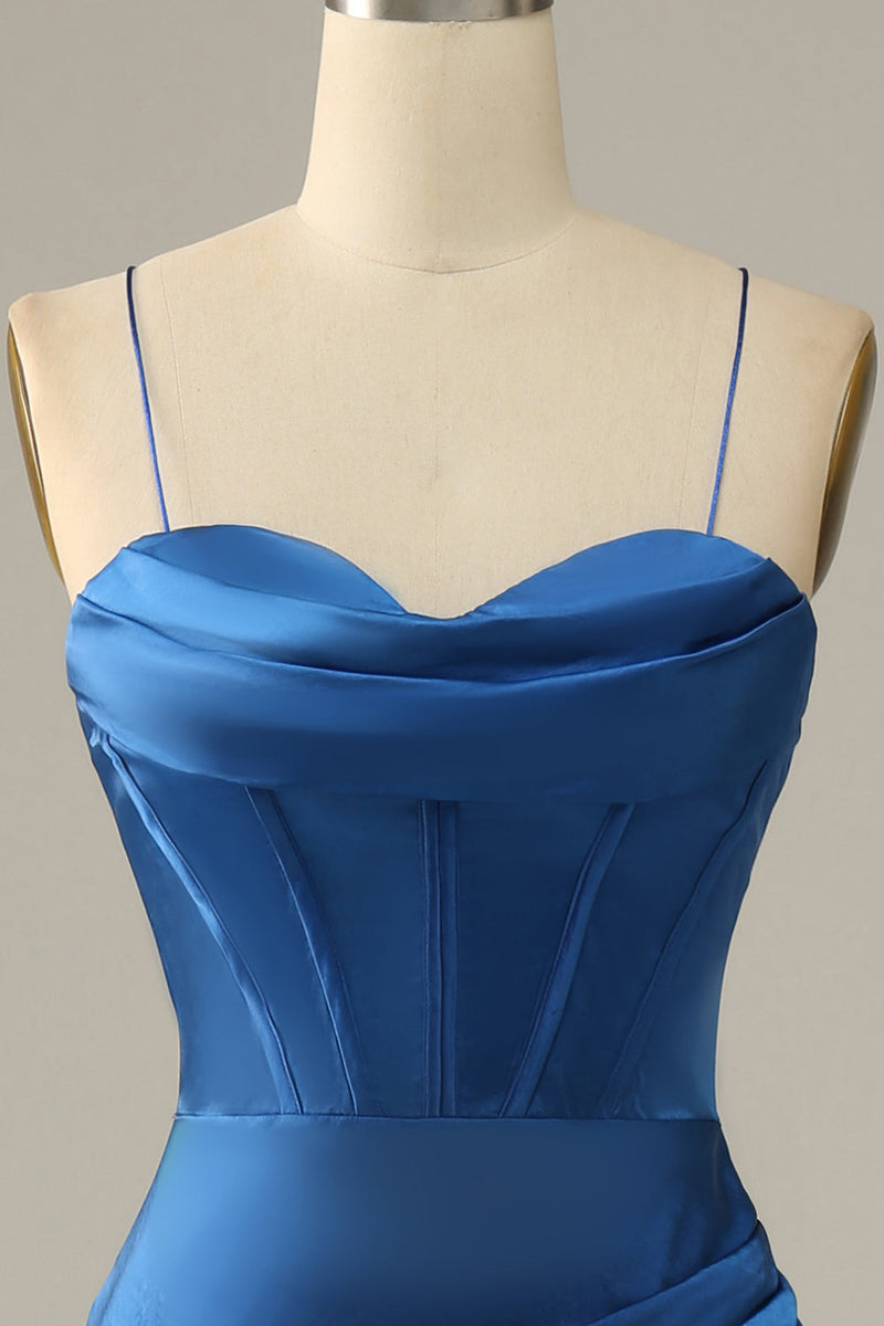 Laden Sie das Bild in den Galerie-Viewer, Königsblaues Spaghettiträger Meerjungfrau Ballkleid