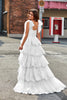 Laden Sie das Bild in den Galerie-Viewer, Weißes langes Hochzeitskleid aus gestufter Spitze in A-Linie
