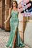 Laden Sie das Bild in den Galerie-Viewer, Trendiges Meerjungfrauen Spaghettiträger Grünes langes Ballkleid mit Accessoires Set