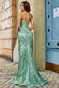 Laden Sie das Bild in den Galerie-Viewer, Trendiges Meerjungfrauen Spaghettiträger Grünes langes Ballkleid mit Accessoires Set