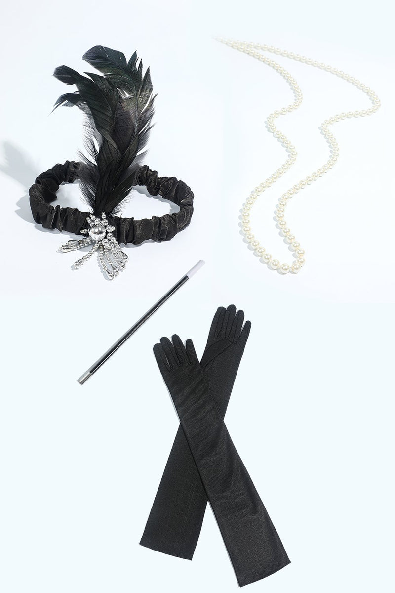 handschuhe damen 20er jahre Zapaka Damen 1920er Jahre Party Accessoires Sets Vier Stück Handschuhe Juwelen – ZAPAKA DE