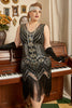 Laden Sie das Bild in den Galerie-Viewer, Schwarzes 1920er Jahre Übergröße Perlen Pailletten Flapper Kleid