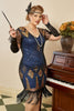 Laden Sie das Bild in den Galerie-Viewer, Blaue Fransen Pailletten Übergröße 1920er Jahre Kleid