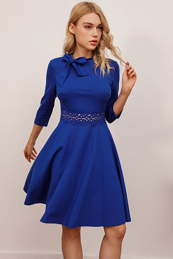 Königsblau Vintage Kleid mit Ärmeln