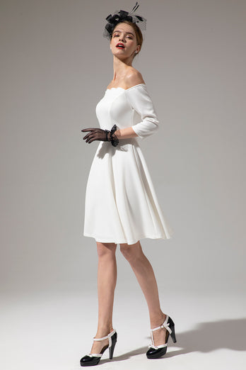 Schulterfrei Weißes Midi Kleid