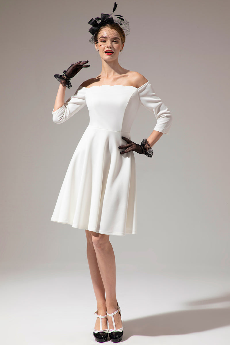 Laden Sie das Bild in den Galerie-Viewer, Schulterfrei Weißes Midi Kleid