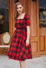 Laden Sie das Bild in den Galerie-Viewer, Rot kariertes Kleid mit quadratischem Hals aus den 1950er Jahren
