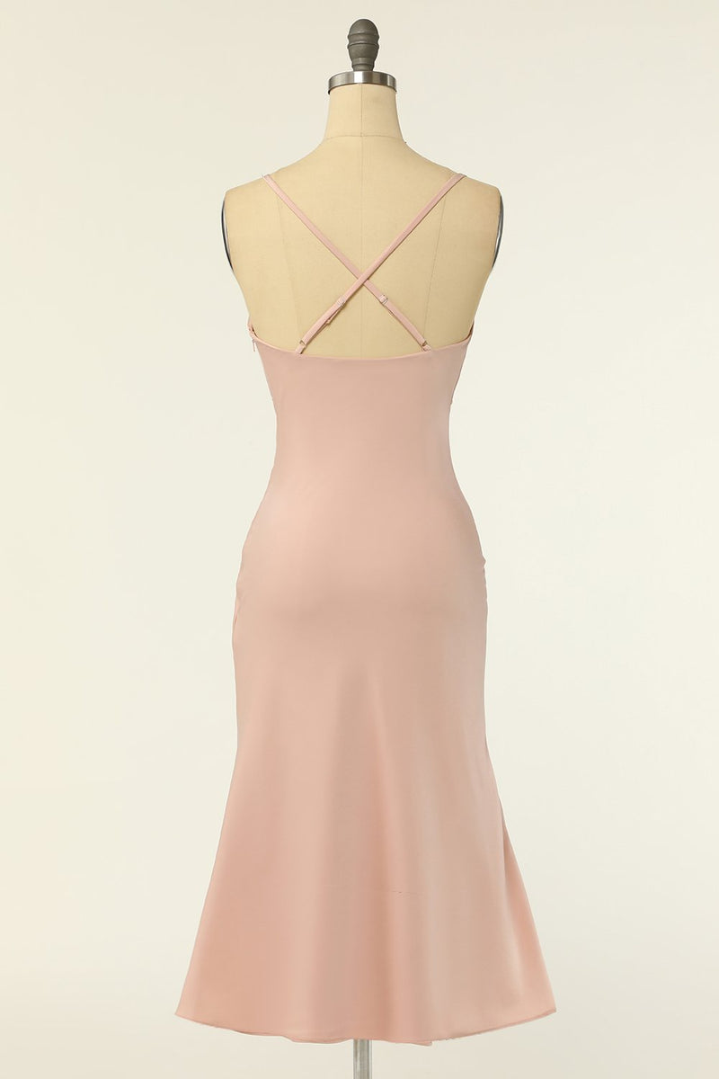 Zapaka Frauen Blush Brautjungfer Kleid Scheide Spaghetti Träger