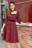 Laden Sie das Bild in den Galerie-Viewer, Kariertes Rotes Vintage Kleid mit Ärmeln