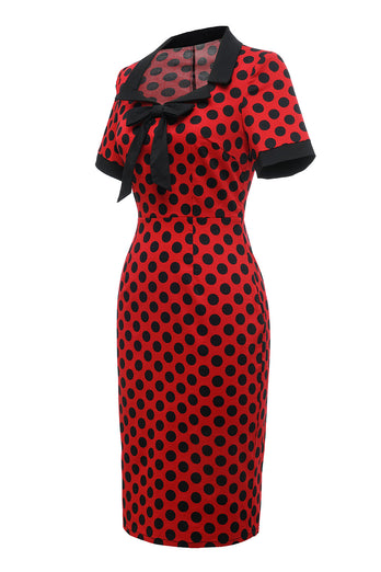 Polka Dots Rotes Kleid aus den 1960er Jahren mit Schleife