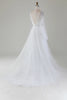 Laden Sie das Bild in den Galerie-Viewer, Elfenbein A-Linie Hochzeitskleid aus plissiertem Tüll mit V-Ausschnitt und langen Ärmeln