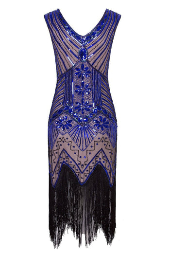 1920er Vintage Königsblau Pailletten Flapper Kleid